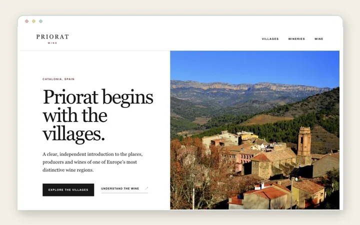 Priorat Wine website shown in a browser frame